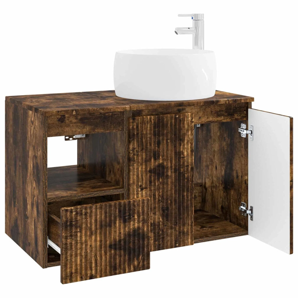 Set di mobili per il bagno 2 pz Rovere Fumo 3404099