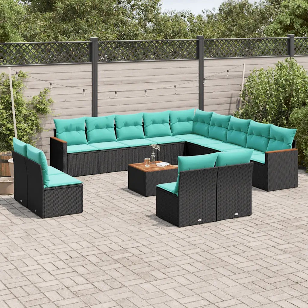 Set Divani da Giardino 14 pz con Cuscini Nero in Polyrattan 3226491