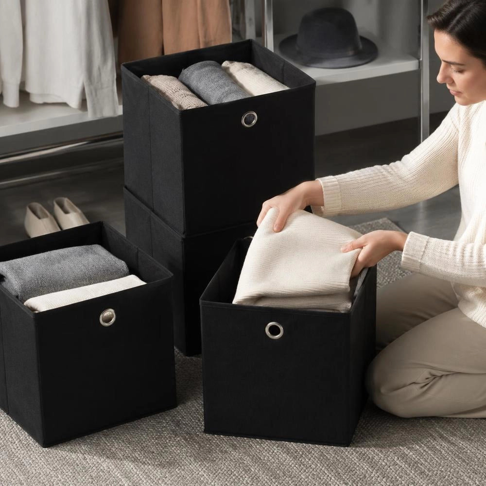 Storage Boxes, 4 Pieces, Non-woven Fabric, 28x28x28 Cm, Black