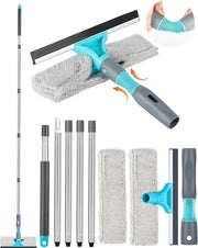 Set di Pulizia Finestra 2 in 1 con Asta Telescopica da 200 cm - Pulitore Finestra in Acciaio Inox con Asciugamani Microfibra