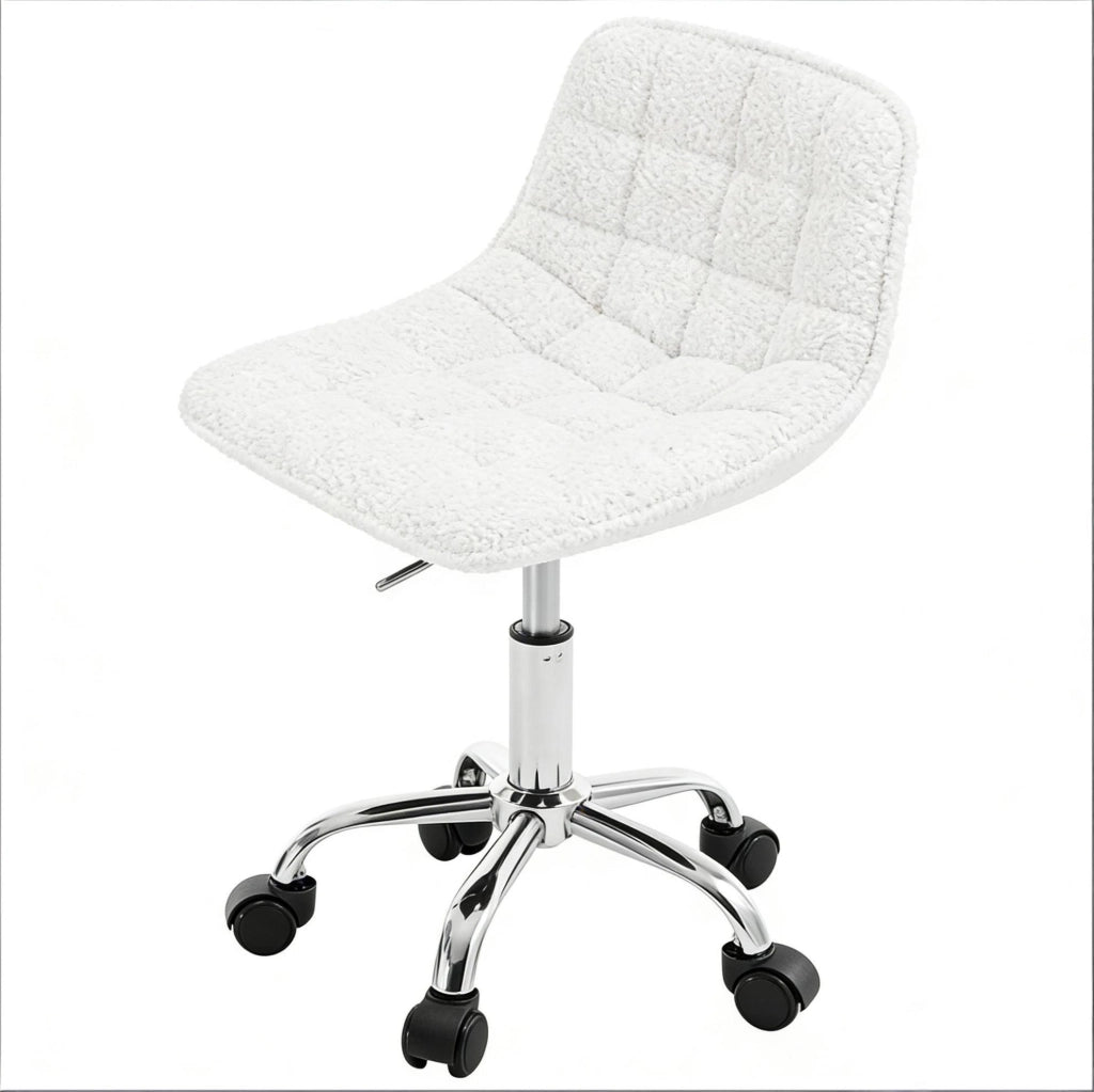 Sedia da ufficio girevole in chenille bianca con altezza regolabile 40-47,5 cm