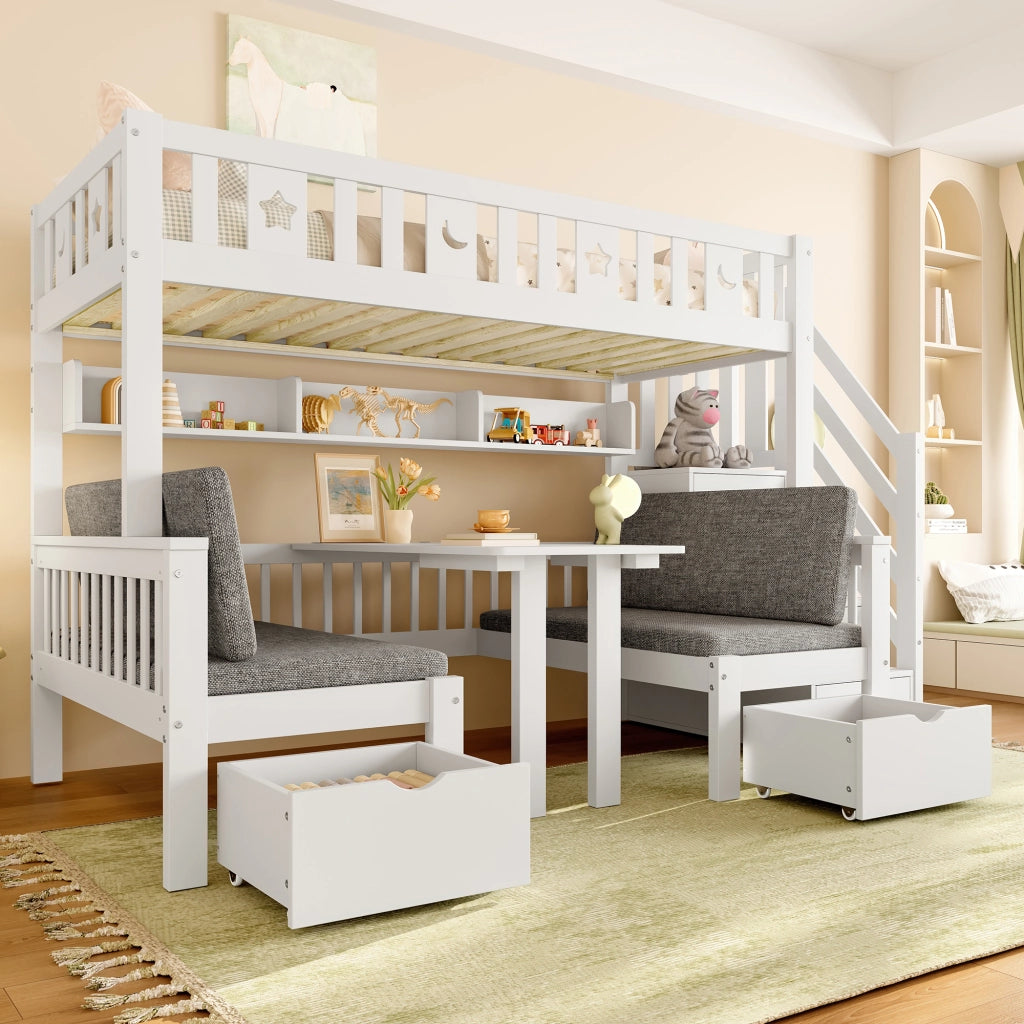LETTO A CASTELLO multifunzionale 90x200 cm con scrivania, bianco