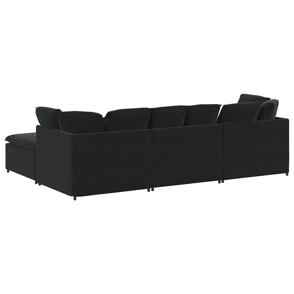 Divano Modulare con Poggiapiedi e Cuscini in Velluto Nero 3321314