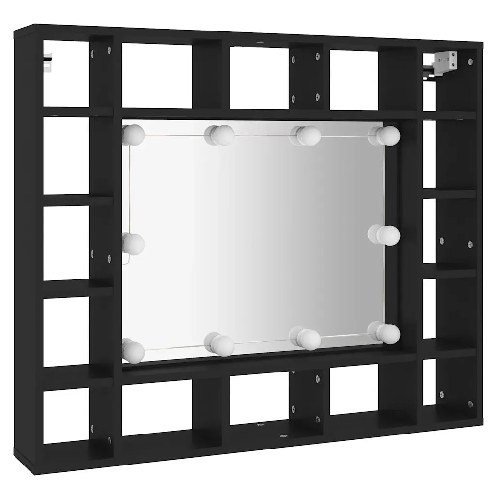 Armadietto a Specchio con LED Nero 91x15x76,5 cm 833496
