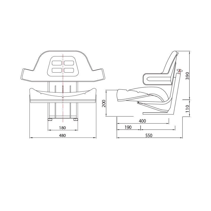 Sedile nero per trattore con tripla regolazione e ammortizzatore UTB U-445 e U-650.