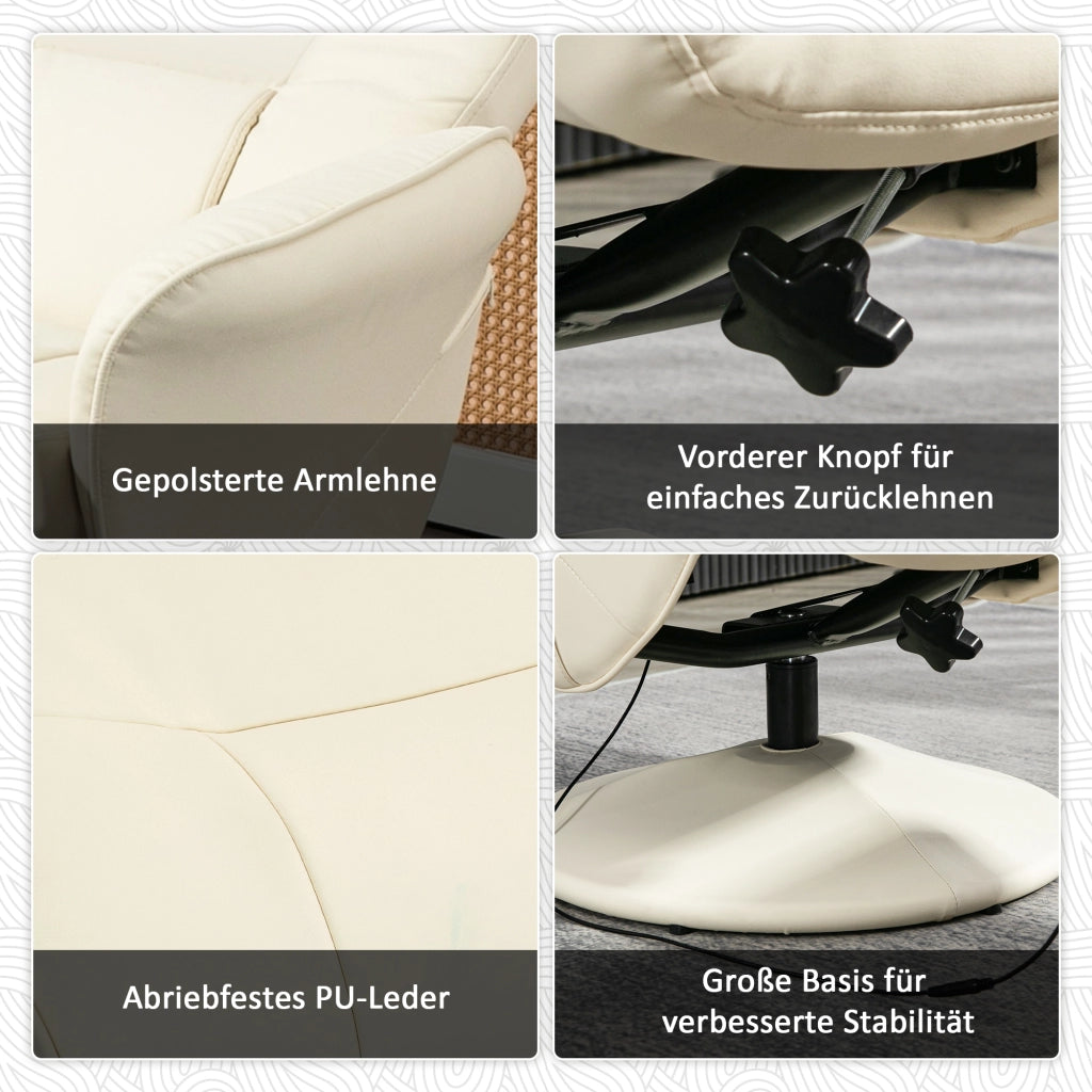 Poltrona massaggiante con poggiapiedi ¨C zephmum ¨C crema, similpelle, 76x81x105 cm