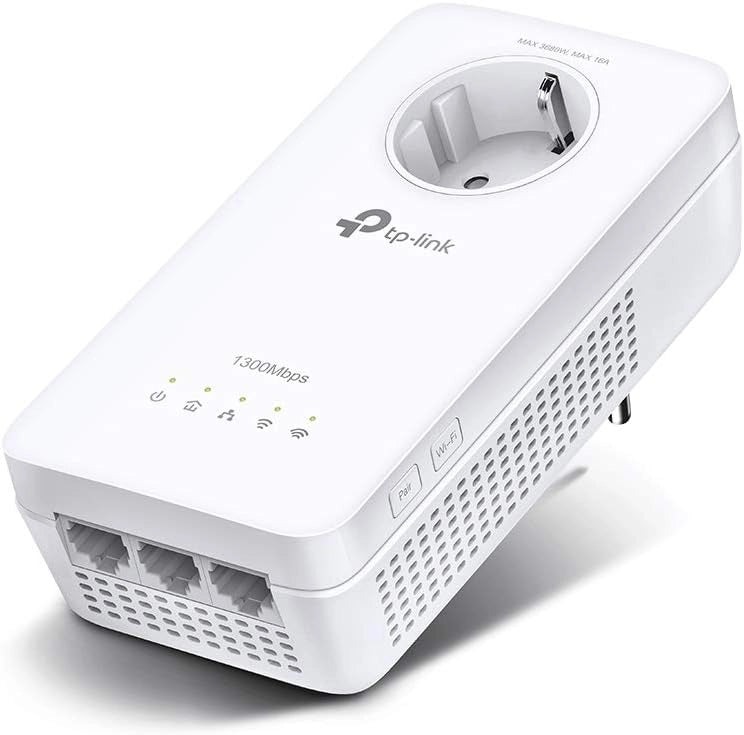 Tp-Link Tl-Wpa8631P Kit Powerline Wifi, Av1300 Mbps Su Powerline, Ac1200 Mbps Su Wifi Dual Band, 3 Porte Gigabit, Plug And Play, AV1300 Wi-Fi AC1200 con presa, Bianco