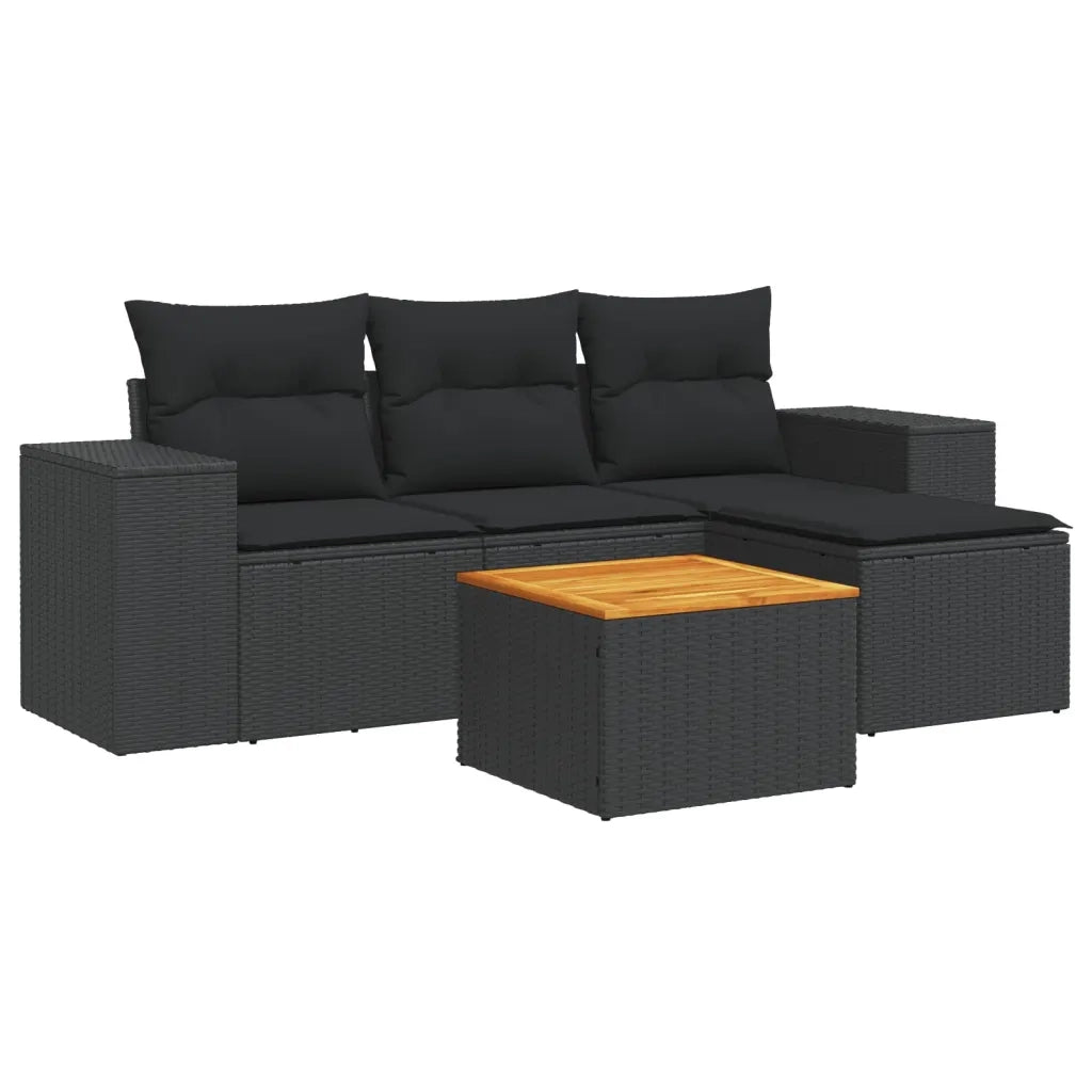 Set Divani da Giardino 5 pz con Cuscini in Polyrattan Nero 3257742