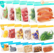 Set di sacchetti per congelazione riutilizzabili 18 pz con fondo in piedi, sacchetti per alimenti in silicone, sacchetti per panini, sacchetti per verdure, latte, snack e carne