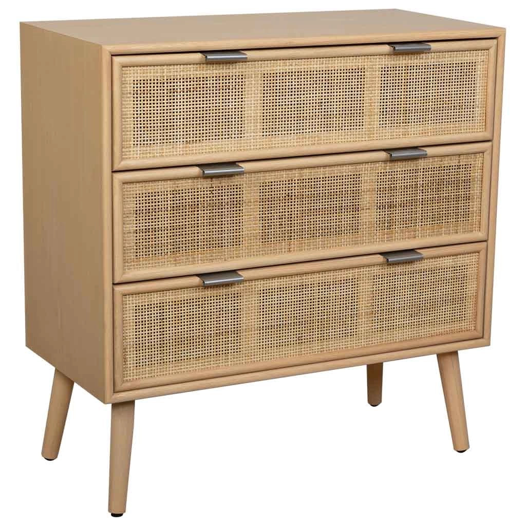 Cassettiera in MDF e rattan, 3 cassetti, marrone, 75x35x78