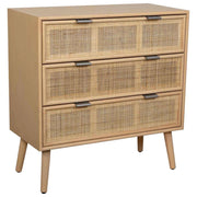 Cassettiera in MDF e rattan, 3 cassetti, marrone, 75x35x78