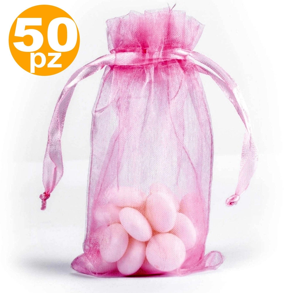 Trade Shop - Sacchetti Rosa Organza Bomboniera Nascita Matrimonio Compleanno Confetti Regalo -