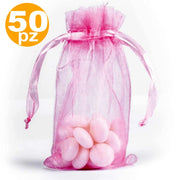 Trade Shop - Sacchetti Rosa Organza Bomboniera Nascita Matrimonio Compleanno Confetti Regalo -