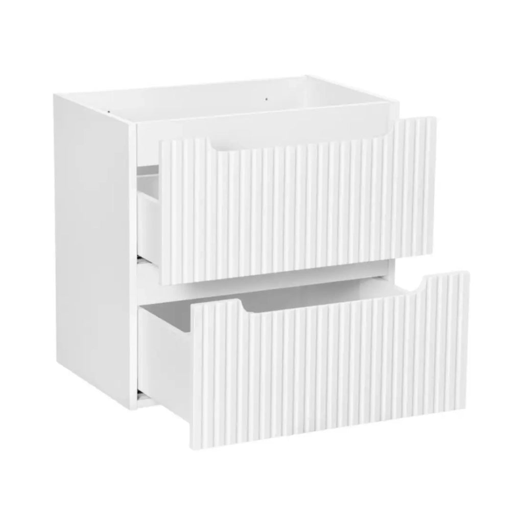 Set bagno sospeso VANO bianco 60cm: mobile sottolavabo con cassetti scanalati + lavabo incassato bianco