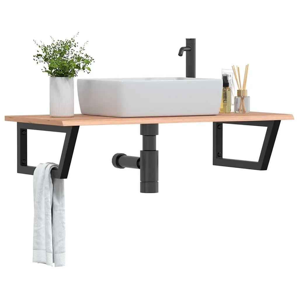 vidaXL Ripiano a Parete per Lavabo in Acciaio e Massello di Rovere