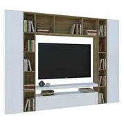 Mobile Soggiorno Austis, Parete Attrezzata 19 Ripiani Made in Italy, 270x35x210h cm Bianco Lucido
