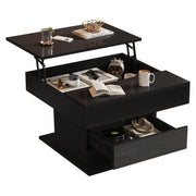 Tavolino da caffè con 1 cassetto; piano alzabile e rotante - per soggiorno - in truciolare - 70x70x45 cm - nero