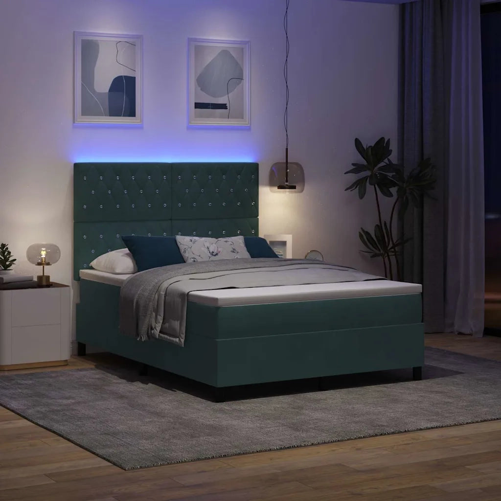 Letto a Sorgente LED Verde Scuro 140 x 190 cm Tessuto