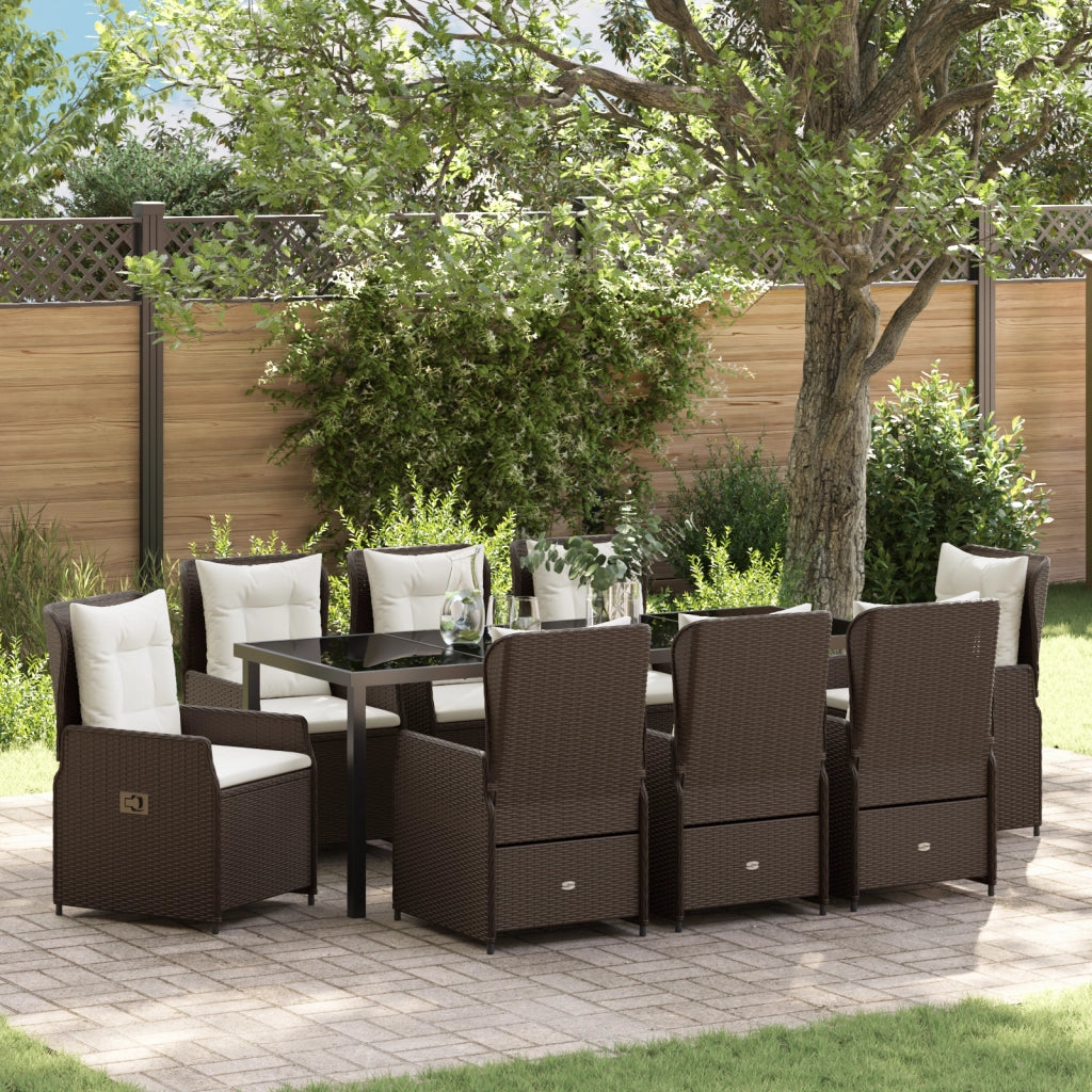 Set da Pranzo da Giardino in 9 Pezzi Marrone in Polyrattan