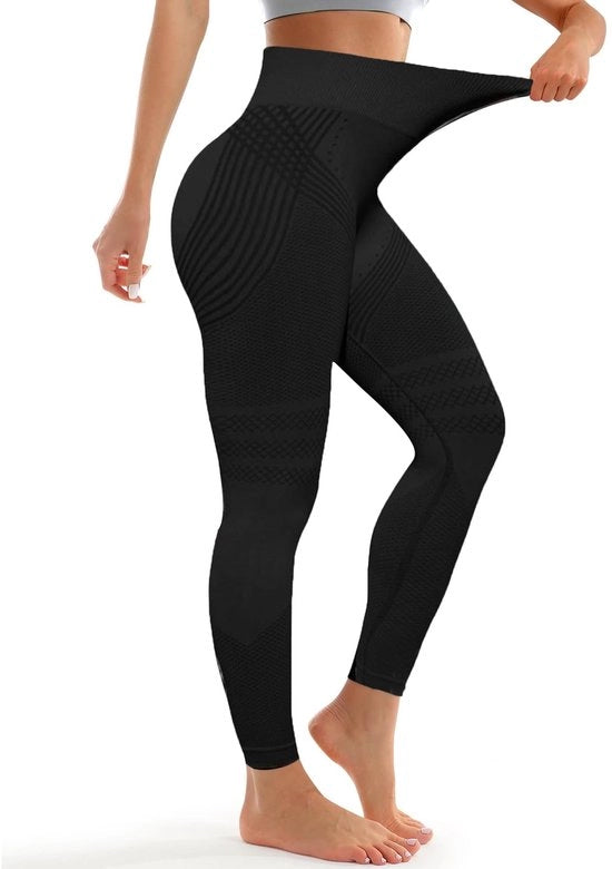 Legginsa compressa alta vita per donne - 3D Legginsa compressa - Senza cuciture - Pantaloncino sportivo - Yoga - Modellante - Legginsa sportiva