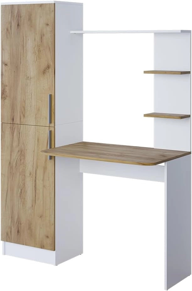 Scrivania con ripiani Tessa, Bianco, 122.9 x 52 cm, con ripiano per spazio di appoggio aggiuntivo