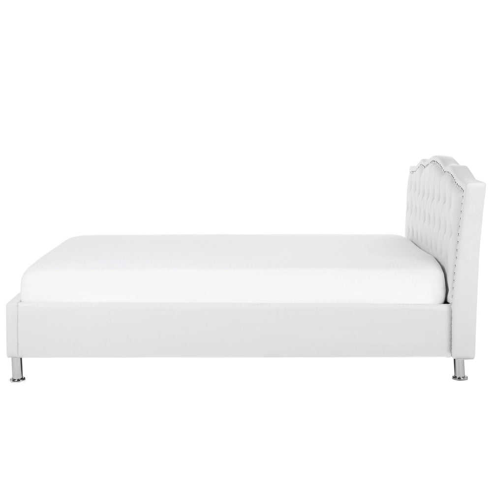 Letto matrimoniale in ecopelle bianca 140 cm 6 struttura imbottita con bottoncini in cristallo con finiture imbottite