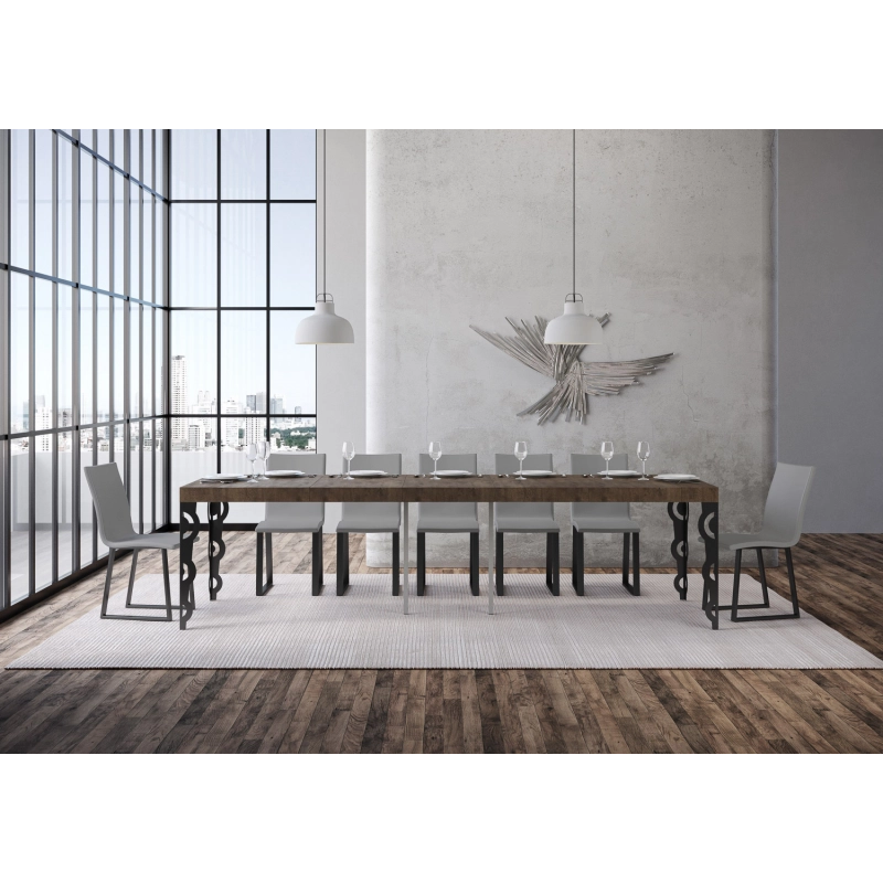 Consolle allungabile 90x40/300 cm Karamay Premium telaio Antracite - Noce