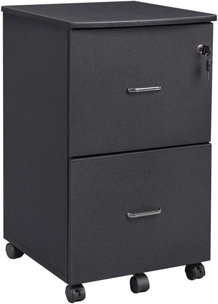 Cassetta da ufficio mobile con serratura 2 cassetti sistema di bloccaggio con rotelle guide di sospensione regolabili 72 cm granito nero 12_0000354
