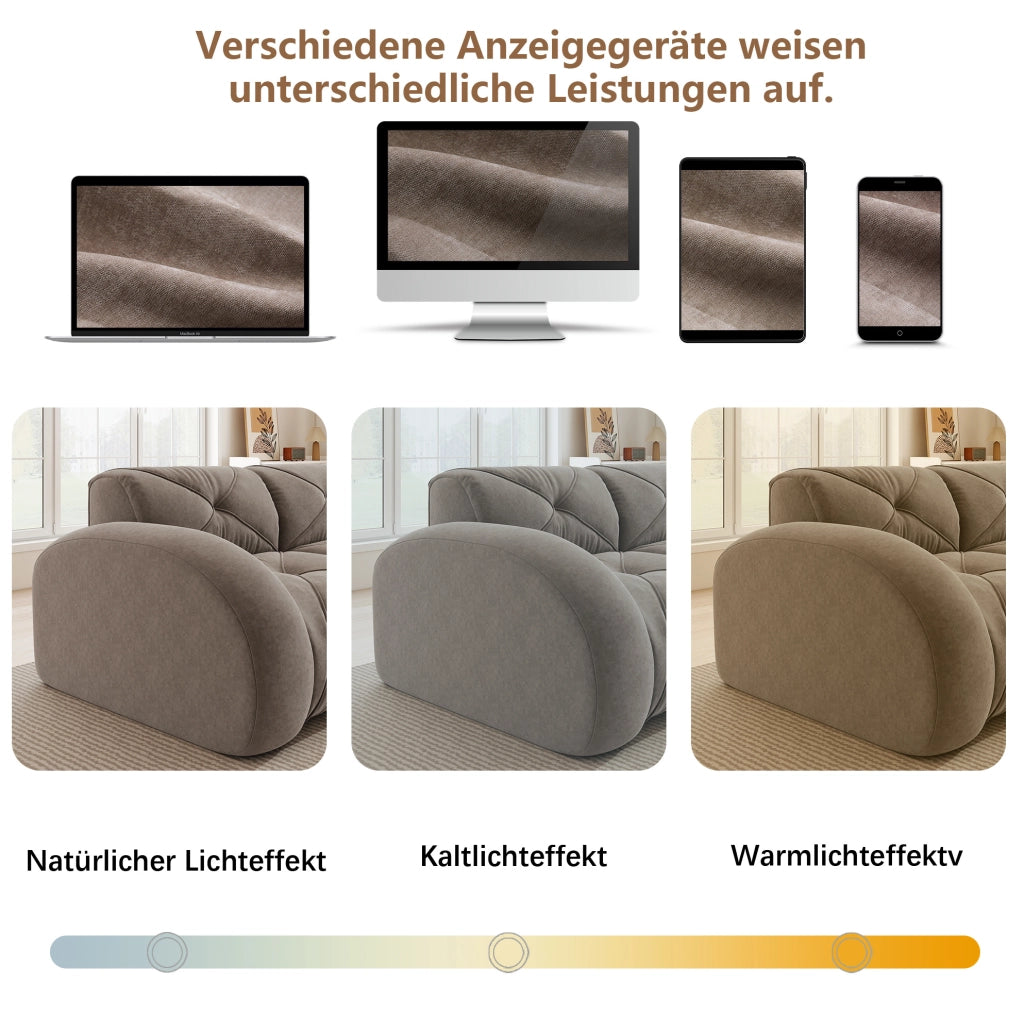 Divano modulare senza struttura in chenille taupe 204x171x76 cm