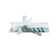 Trade Shop - Kit Bomboniera Per Battesimo 12 Tubi + 12 Targhette Nastro Bigliettini - Celeste