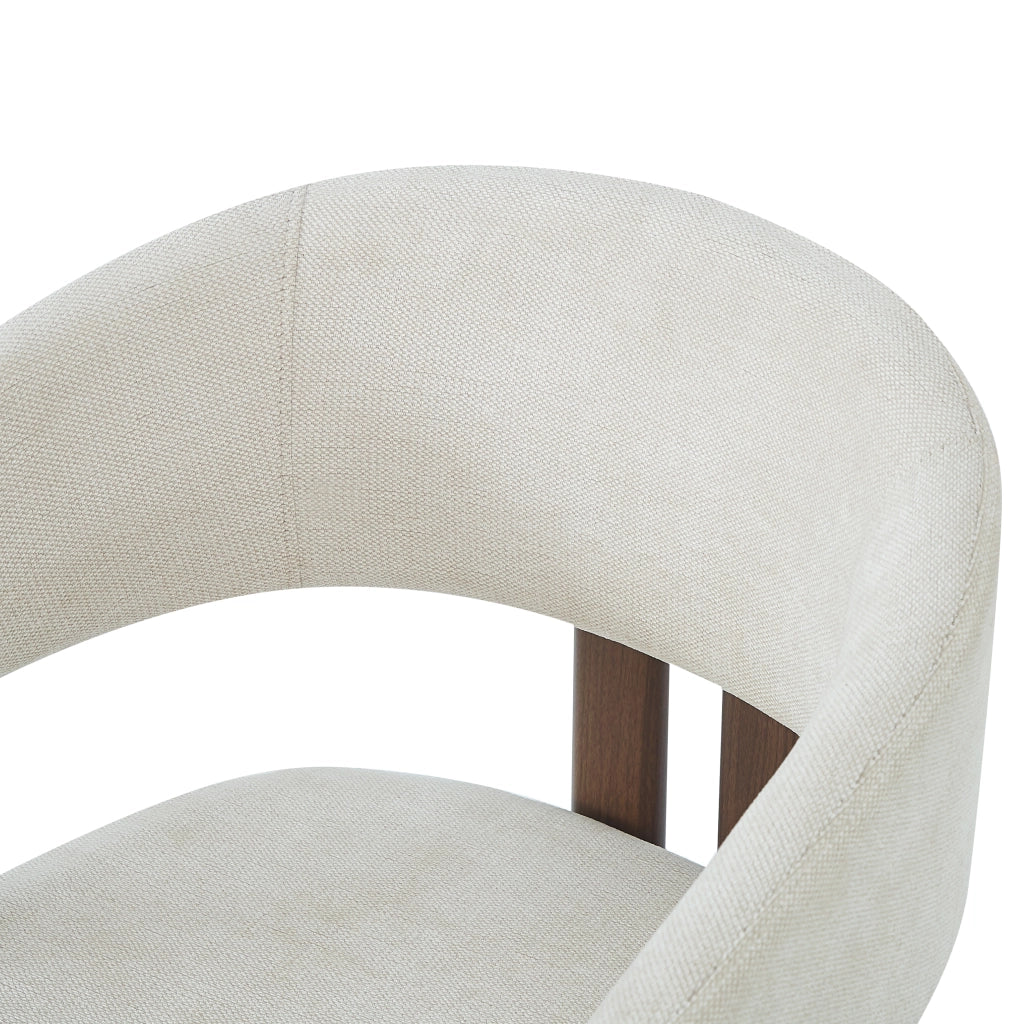 Set di 2 sedie da pranzo in metallo con braccioli, rivestimento in lino beige, effetto noce