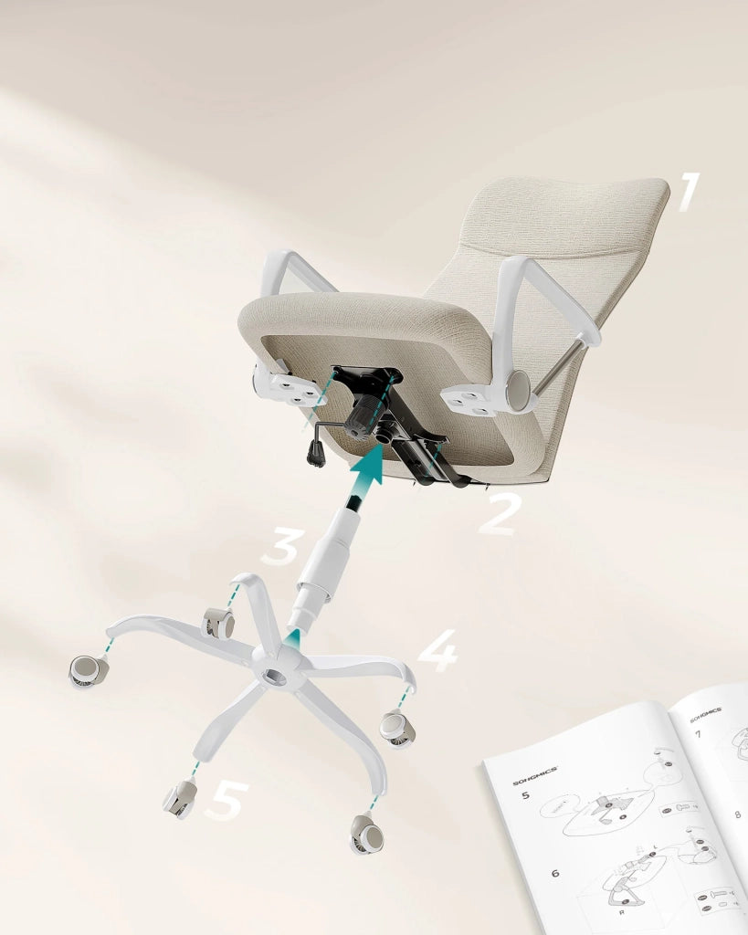 Sedia da ufficio sedia ergonomica seduta girevole imbottita rivestimento in tessuto altezza regolabile meccanismo di inclinazione capacità di carico 120 kg beige 12_0005877