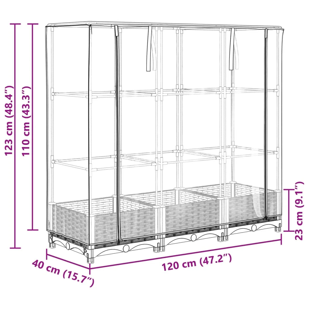 Aiuola rialzata/fioriera con copertura effetto rattan 120 x 40 x 123 cm bianco 02_0038734