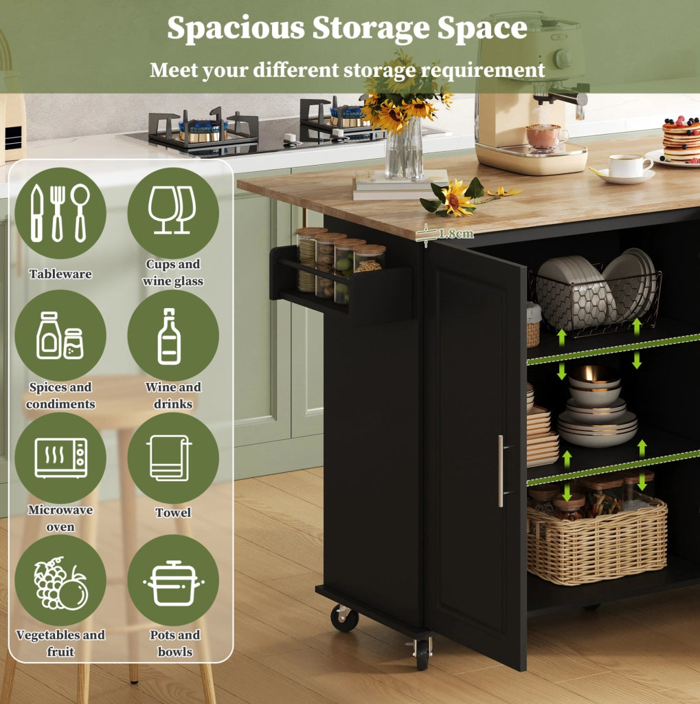 Carrello cucina mobile con piano apribile 137x43(76) cm in MDF nero