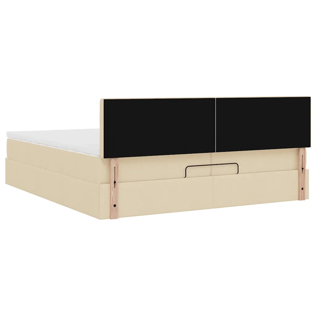 Struttura Letto Pouf con Materassi Crema 200x200 cm in Tessuto 3312504