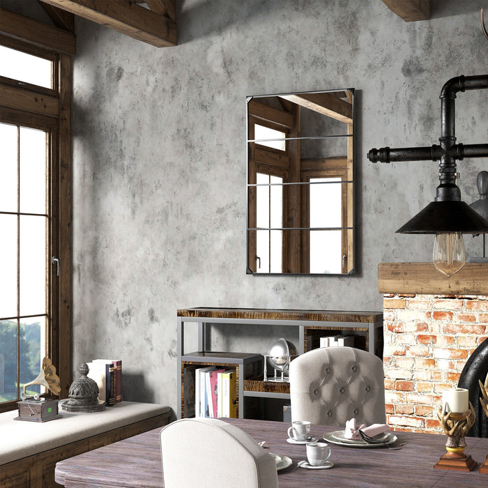 Specchio da Parete in Stile Industriale con 4 Ganci 109x2x69 cm in Vetro Multistrato Metallo e MDF Nero