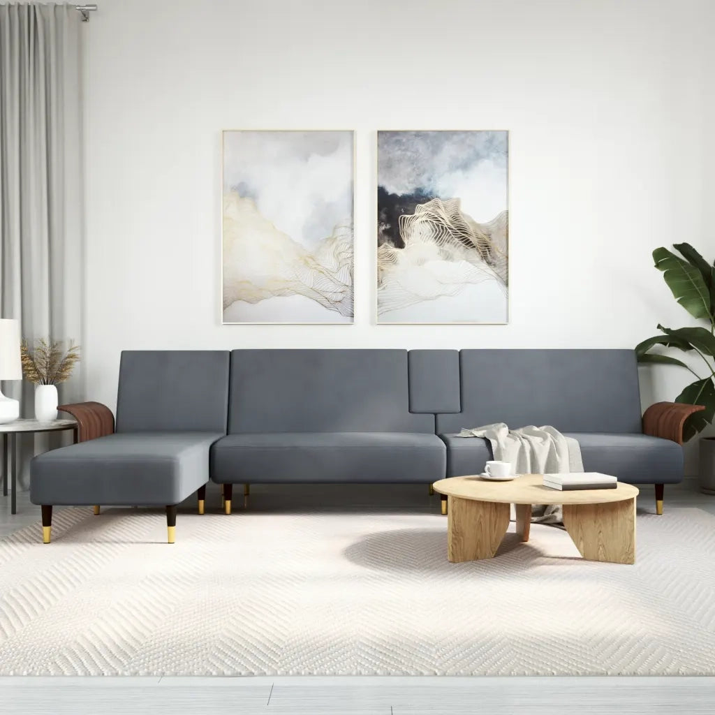 Divano Letto a L Grigio Scuro 279x140x70 cm in Velluto 3157216