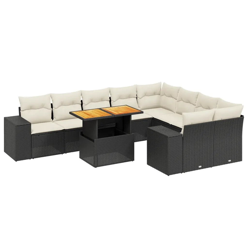 Set Divani da Giardino 10pz con Cuscini in Polyrattan Nero 3272792