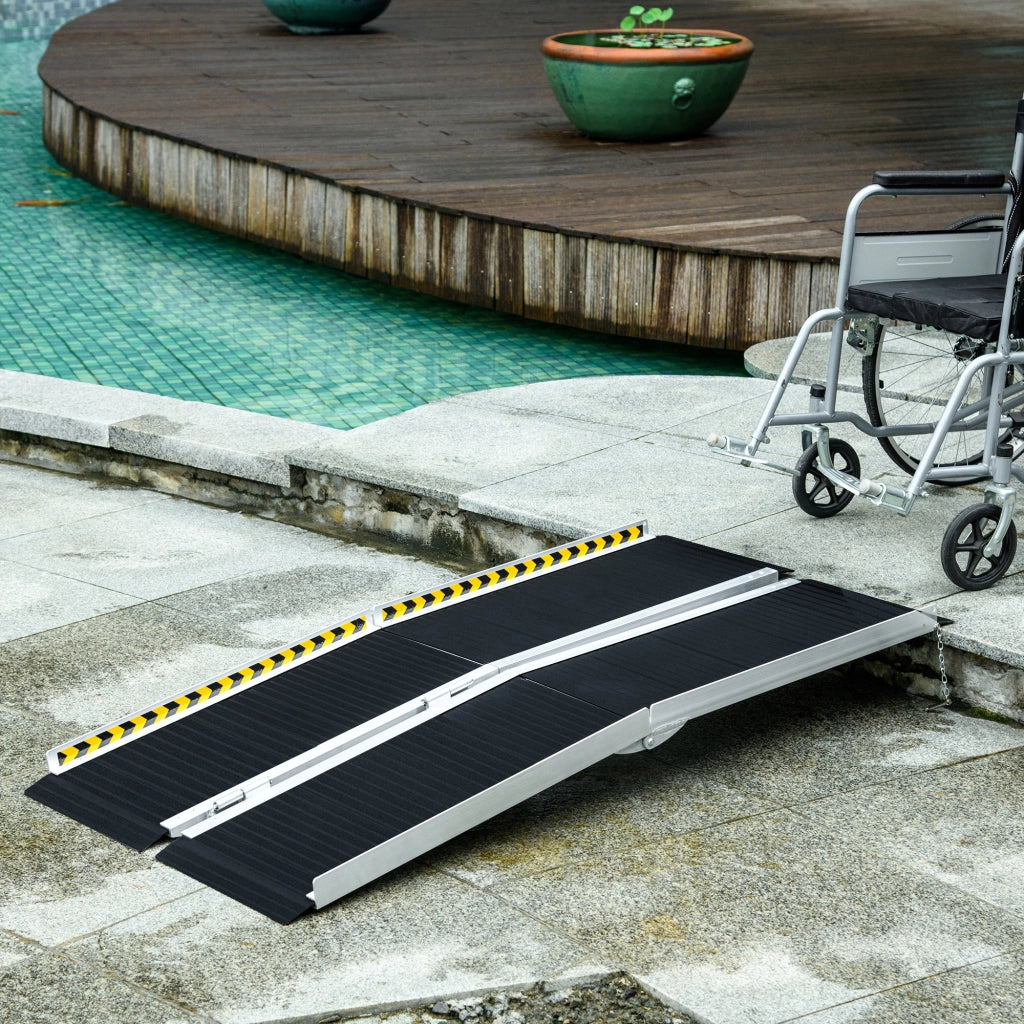 Rampa per Sedia a Rotelle Pieghevole e Antiscivolo in Alluminio, 152x73cm, Capacit¨¤ 272kg