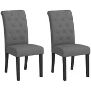 Set di 2 Sedie per Sala da Pranzo e Cucina con Gambe in Legno, Rivestimento in Lino, 47 x 61 x 101 cm, Grigio Scuro