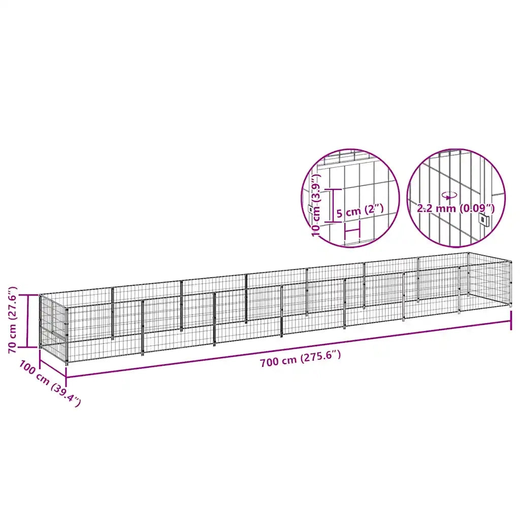 Gabbia per Cani Nera 7 m² in Acciaio 3082097