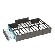 Letto con cassetti 90×200 cm 1 posto; barra LED; contenitore; senza materasso; in PU grigio
