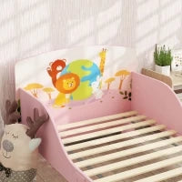 Lettino per Bambini 3+ Anni in Legno con Bordi Rialzati e Sponde di Sicurezza, 143x77x60 cm, Rosa