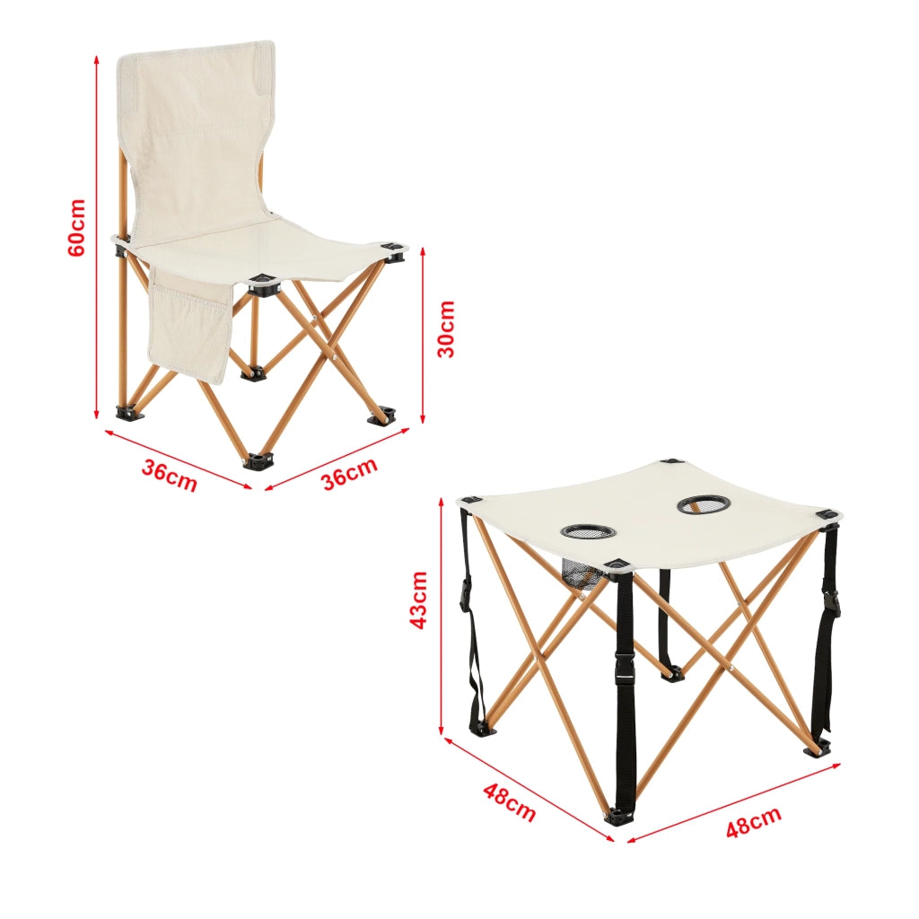 Tavolo da campeggio pieghevole beige e 2 sedie 03_0010689