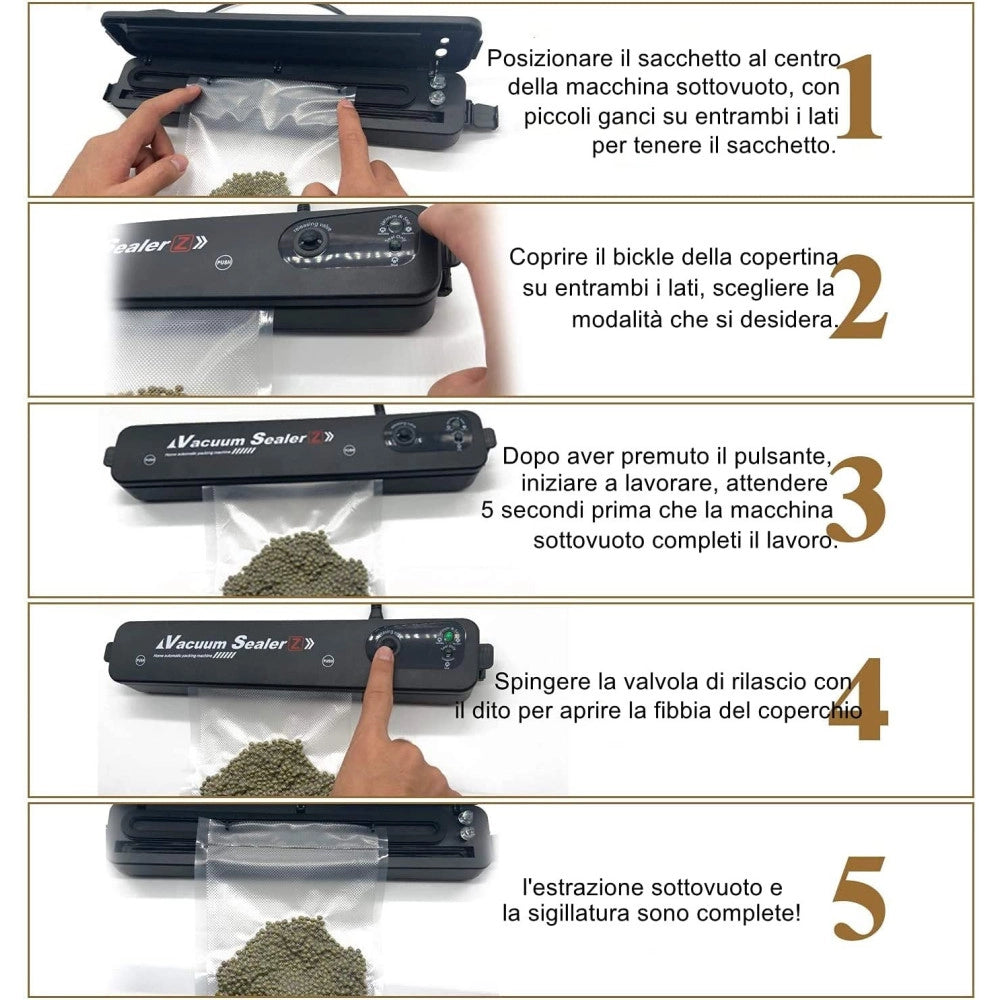 Trade Shop - Confezionatrice Macchina Sottovuoto Elettrico Portatile Per Alimenti 90w Q-z100 -