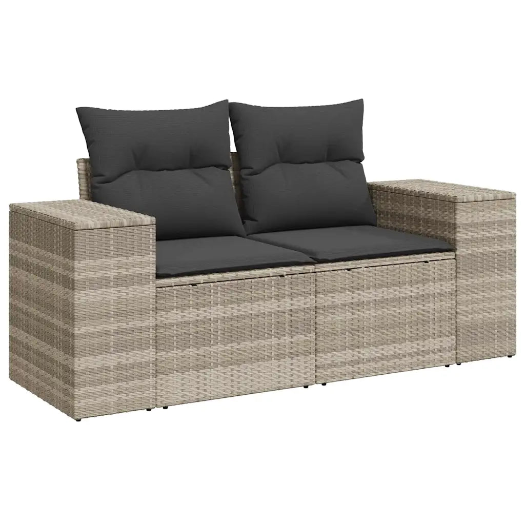 Set Divano da Giardino 3pz con Cuscini Grigio Chiaro Polyrattan