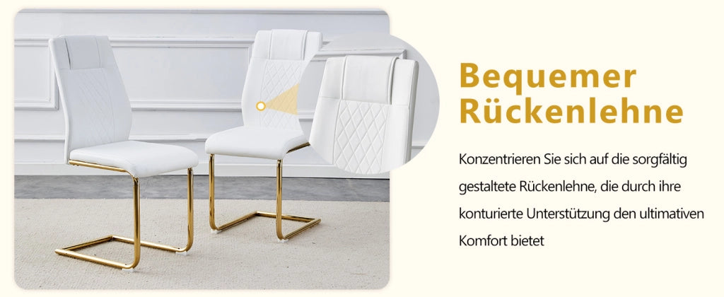 Sedia da sala da pranzo con schienale traforato e gambe in metallo con piedini antiscivolo in pu bianco oro