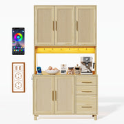 Mobile Dispensa 100x40x183 cm Effetto Legno con LED App; 2 Prese; 2 USB; 3 Cassetti e Ante Rattan