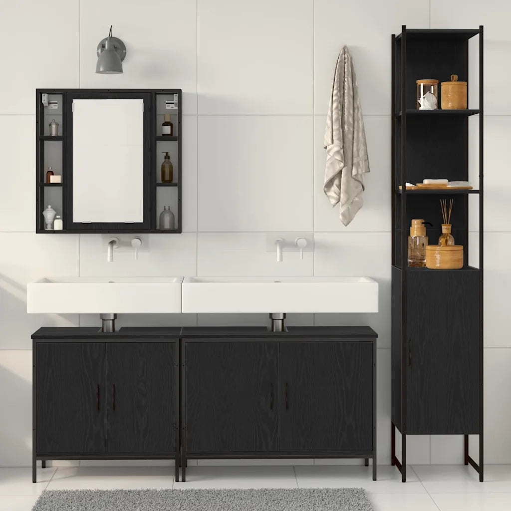 vidaXL Set di mobili per il bagno 4 pcs Nero 33 x 33 x 185.5 cm