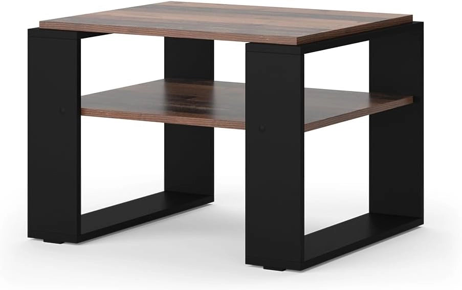 Tavolino da salotto Helm, Legno antico, 65.6 x 55.8 cm con ripiano, adatto per riporre riviste e telecomandi